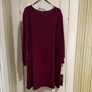 AGB Long Sleeve Ribbed Dress in Deep Burgundy